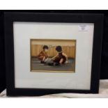 Small framed print by Sam Skelton of a boy & girl with birds scene
