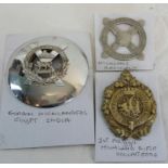 Gordon Highlanders Egypt/Indian plaid broach, 1st Argyll highland rifle volunteers badge and