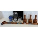 A selection of Masonic glasses, hammers and walking stick