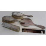 5 various Birmingham silver dressing table brushes and mirror
