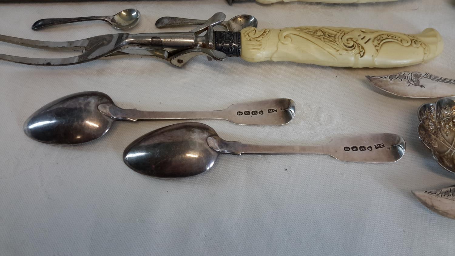 A collection of silver hall marked items & EP wares, to include mother of pearl handled cutlery & - Image 2 of 3