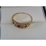 A 15ct gold ring with diamond & red stone setting (scrap)