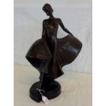 Large matt black lady dancing figurine, 38cm in height
