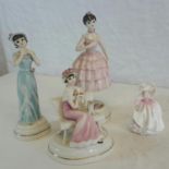 3 vintage Huldah Goebel lady figures (735, 736, 740) together with Royal Doulton miniature figure '