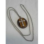 London silver tiger eye stone and silver cross pendant with approx 95cm silver chain