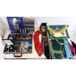 Large collection of masonic medals, aprons, books and coins etc. To include Scottish Rite medal