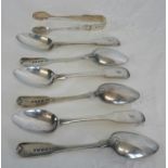 A set of 6 Georgian London silver spoons by William Bateman one dated 1822, along with Birmingham