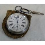 La Trobe A1 pocket watch in fitted fine silver 900 case, number 112023 with key and pouch. Non-