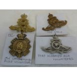 19th Century 3rd Lanarkshire rifle vol badge, RA Cadet cap badge, 3rd Middlesex RGA volunteers & one