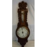 A Victorian carved Aneroid barometer with J. Lizars Glasgow Edinburgh Thermometer