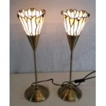 A pair of Tiffany style up lighter table lamps working, 47cm in height