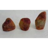 3 Chinese ink stones with carvings, tallest 5.5.cm tall