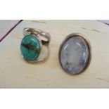 2 large stone silver rings