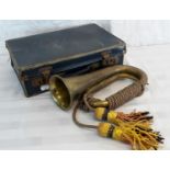 A military bugle with tassels & small blue case