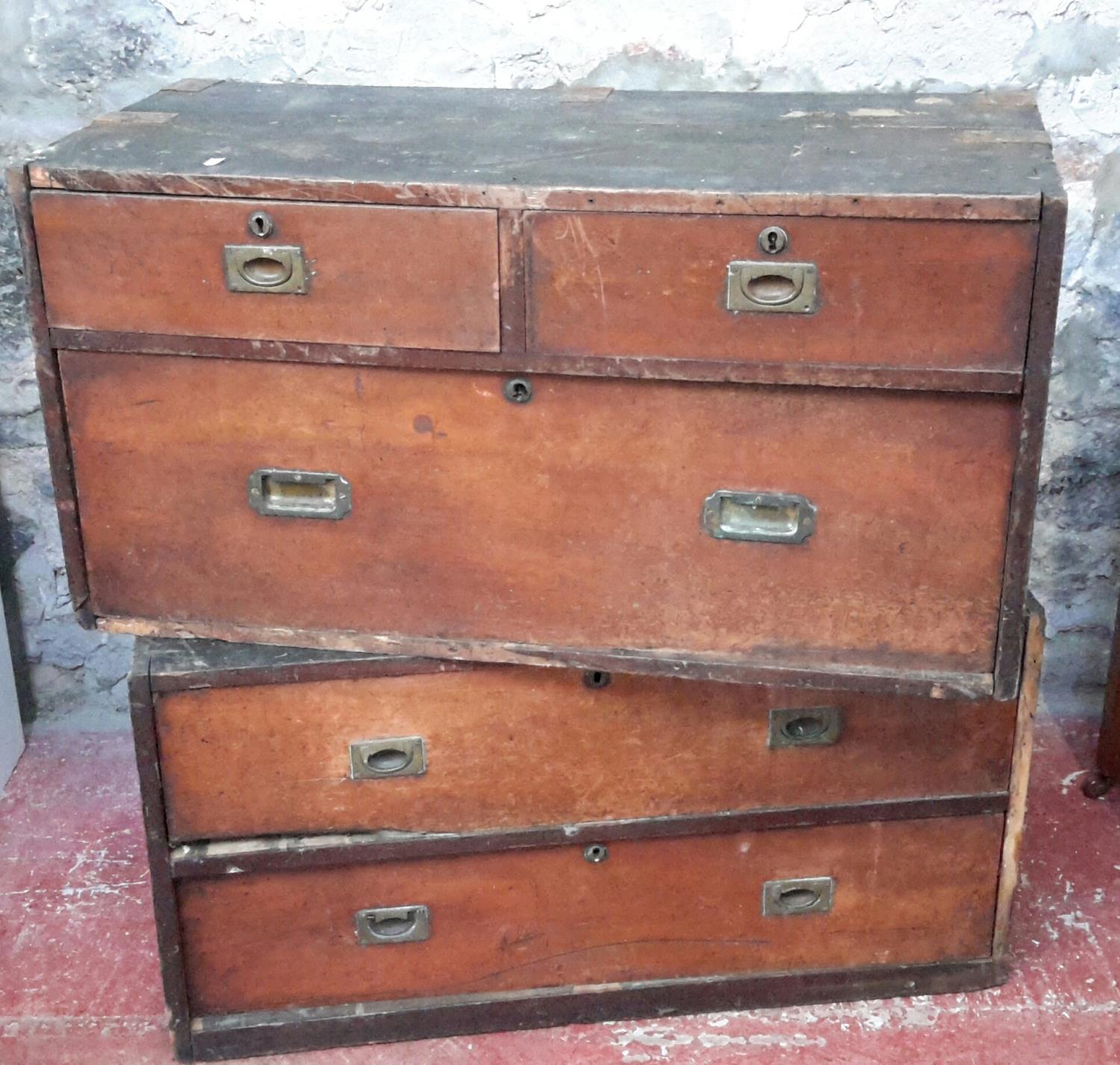 A pair of antique military chests