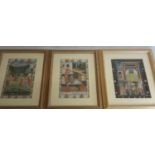 3 Indian silk paintings 42x36cm