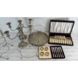 A selection of EP to include Cutlery set, gallery tray & silver handled knife set etc