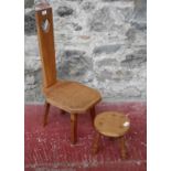 Arts & Crafts spinning wheel chair & footstool, 82cm in height