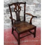 Early Georgian elm wood wide based carved chair, 95cm in height