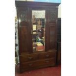 Victorian mirror front robe with fitted interior hangers & 2 over 1 under drawer, 207x134x53cm