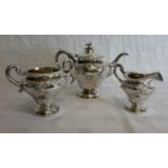 A 3 piece early Victorian Edinburgh silver tea service by Leonard Urquhart, dated 1839