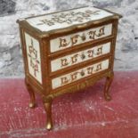 French style gilt painted chest of drawers on pedestal legs, 70x61x32cm