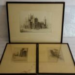 3 Etchings by James Shaw of Dunfermline Abbey, Largest measures 40x53cm