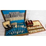 A canteen of EP cutlery, mother of pearl & EP spoon set & 2 EP goblets