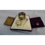 A Roamer 1950's Rotopower gents watch, silver napkin ring & 3 other items.