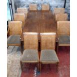 Large oak dining table with 6 oak & bergere back carvers & matching chairs, 75x240x110cm (table)