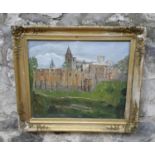 A large oil on canvas Painting of Dunfermline Abbey By W.B. Robertson, Possibly late 1800's fitted