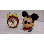 Vintage German Mickey Mouse alarm clock & bank