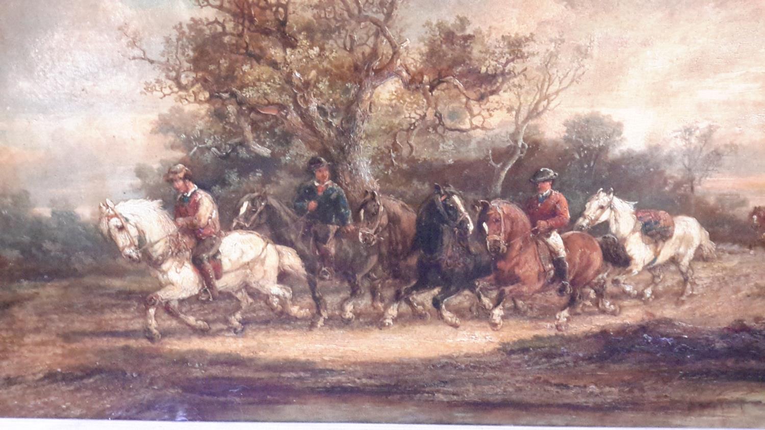 Alexis De Leeuw 1800's oil on canvas, Horse scene 74x125cm, frame size 85x135cm - Image 2 of 2