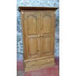 Solid pine 2 door, 1 drawer wardrobe