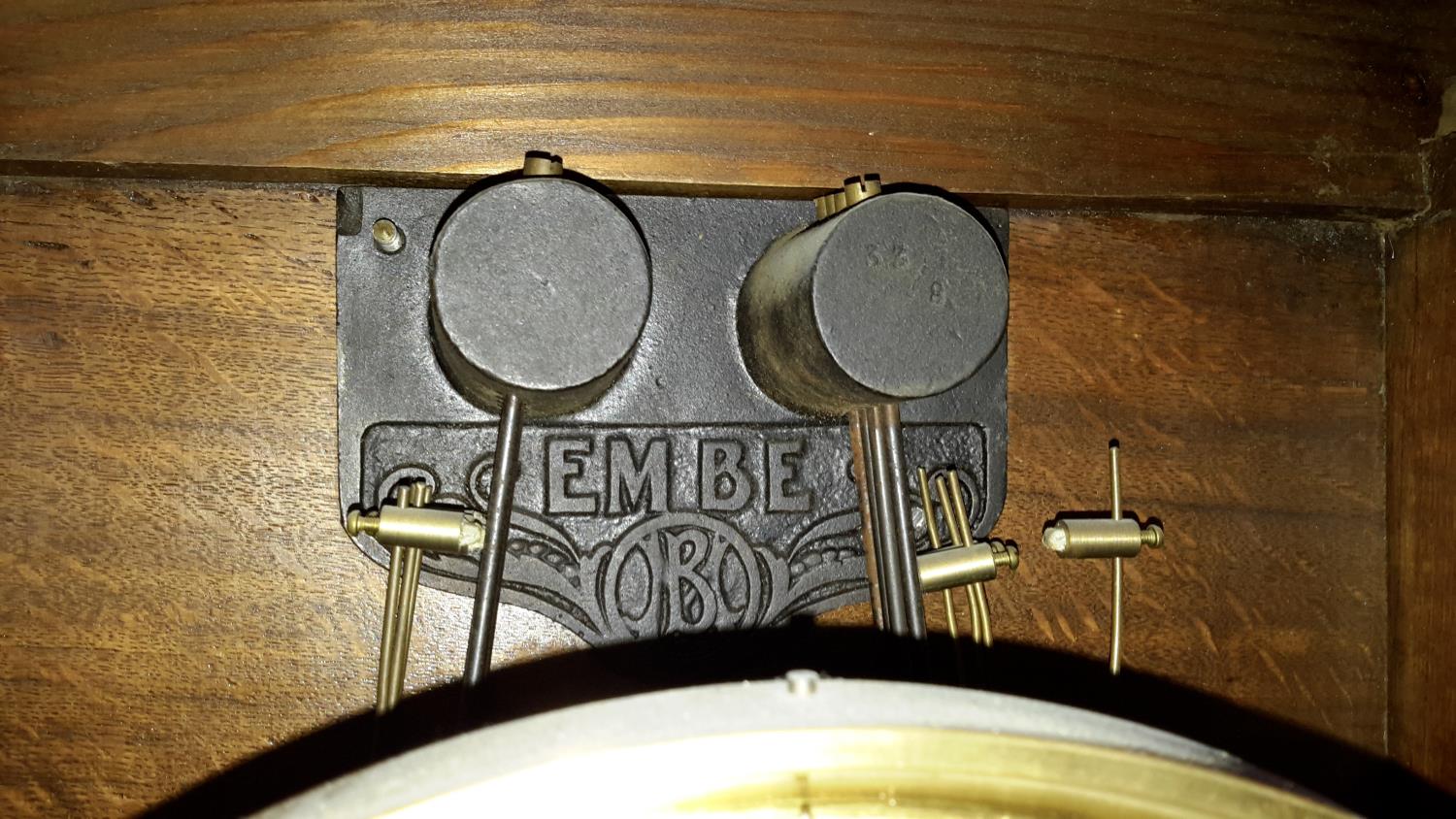 A 1920's oak long cased grandfather clock with bevel glass front with weights & pendulum - Image 3 of 3