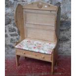 A Pitch pine 2 seat pew with under drawer 131x80x43cm