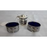 A 3 piece Birmingham silver cruet set with blue liners by Levi & Salaman ,dated 1901