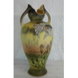 A possible early Scottish 2 handled vase with 2 raised hand painted birds above hand painted