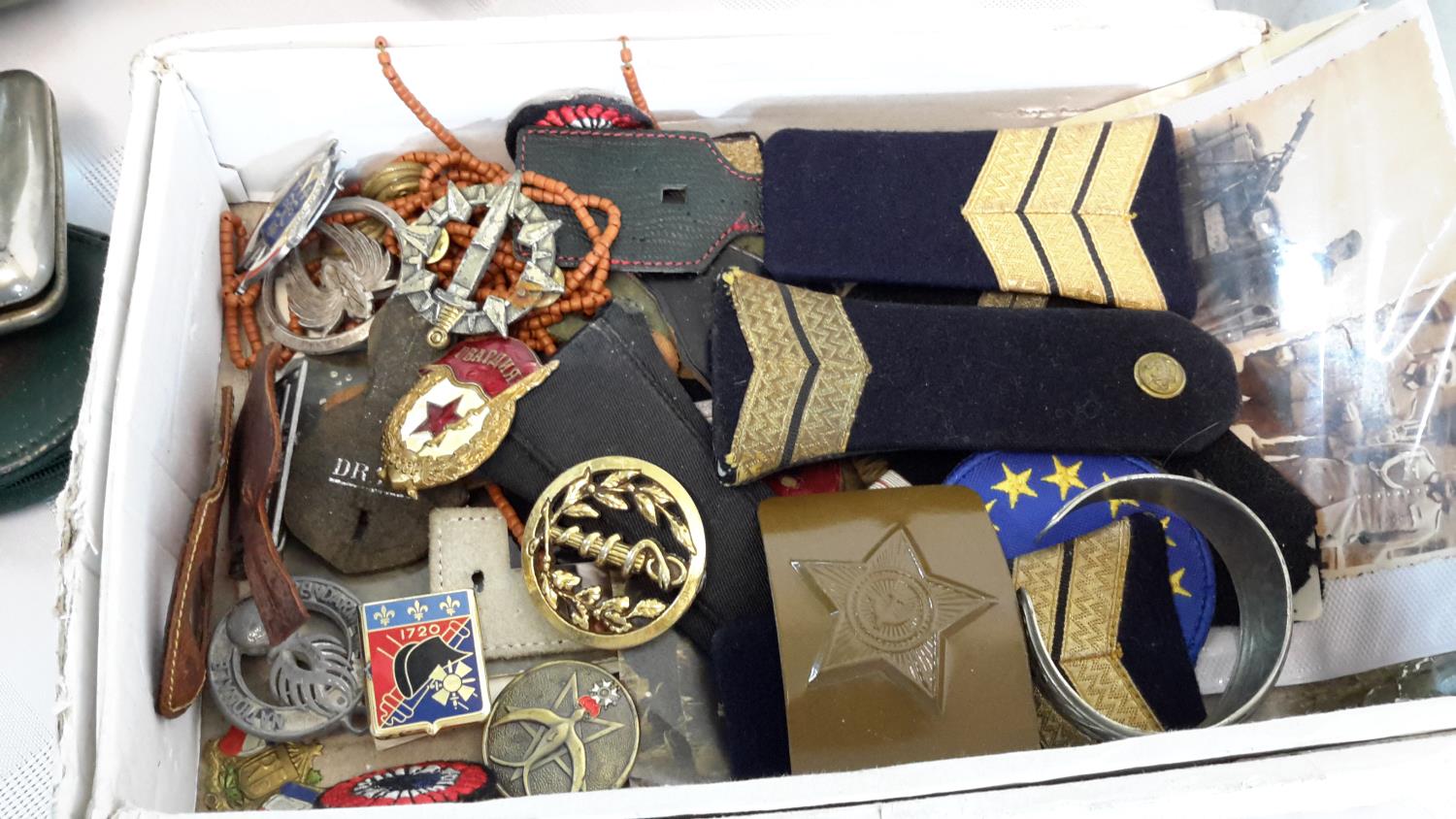 A collection of military badges, patches, gas mask & bottle - Image 2 of 2