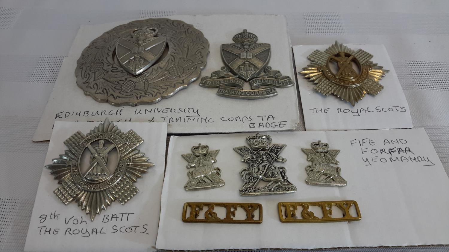 Edinburgh University plaid brooch & training corps badge, The Royal Scots & 8th Volunteer