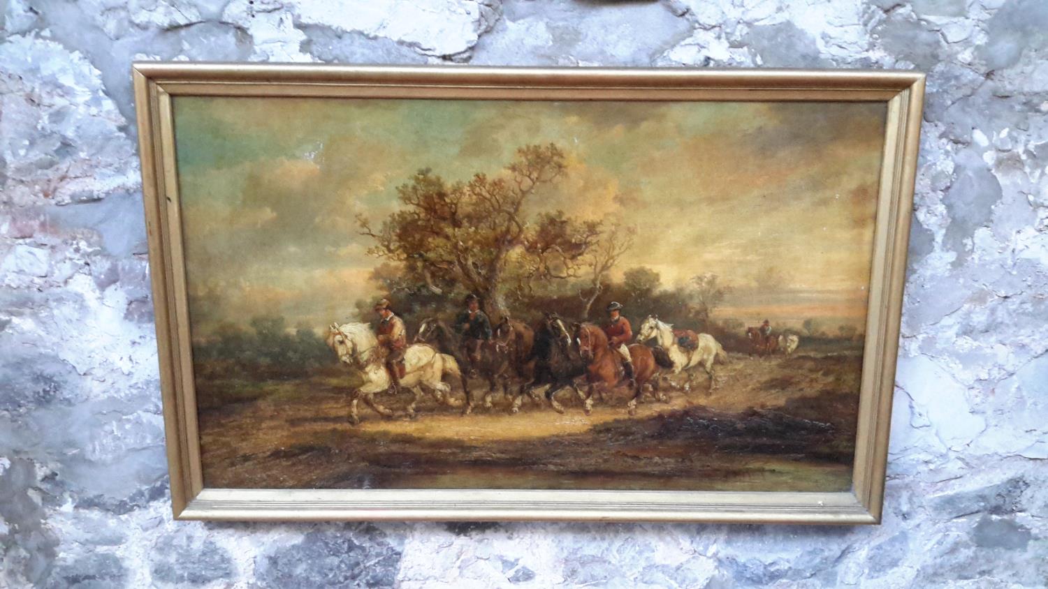 Alexis De Leeuw 1800's oil on canvas, Horse scene 74x125cm, frame size 85x135cm