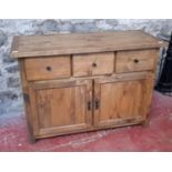 Solid pine 3 drawer over 2 door sideboard, 90x128x55cm.