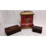 Oriental wine carrier & hand carved boxes