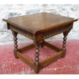 Old charm table with carved detail to the side panels, 46x61x50cm