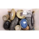 A box of Geo rocks & precious stones & fossils etc