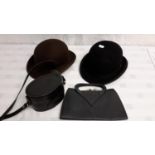 2 Bowler hats, art deco purse & 1 other