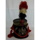 Napoleonic French military hat with cockerel cap badge, red tassels & French feather top