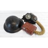 WW2 1940 gas mask, together with British WW2 plasfort helmet