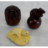 3 Netsuke style animal carved figures