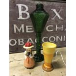 Goebel girl lamp, Shelley vintage vase & green glass lamp post lamp